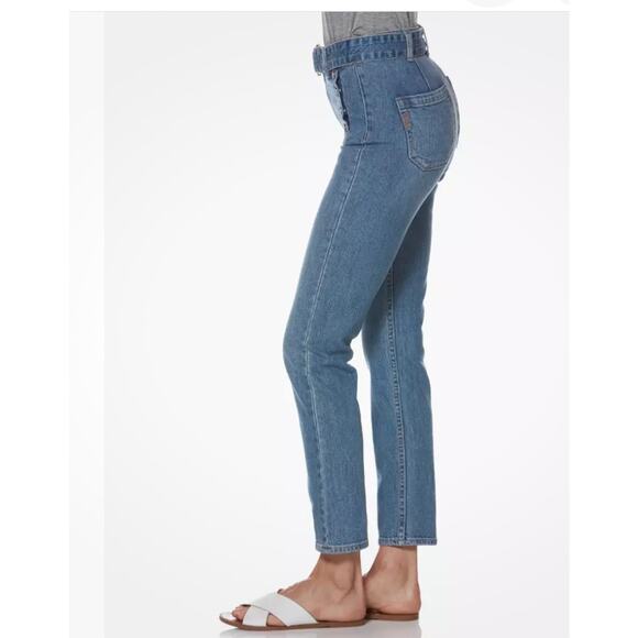 Paige Sarah Slim Exposed Button Belted Straight Leg Denim Jeans 28 - Picture 5 of 9